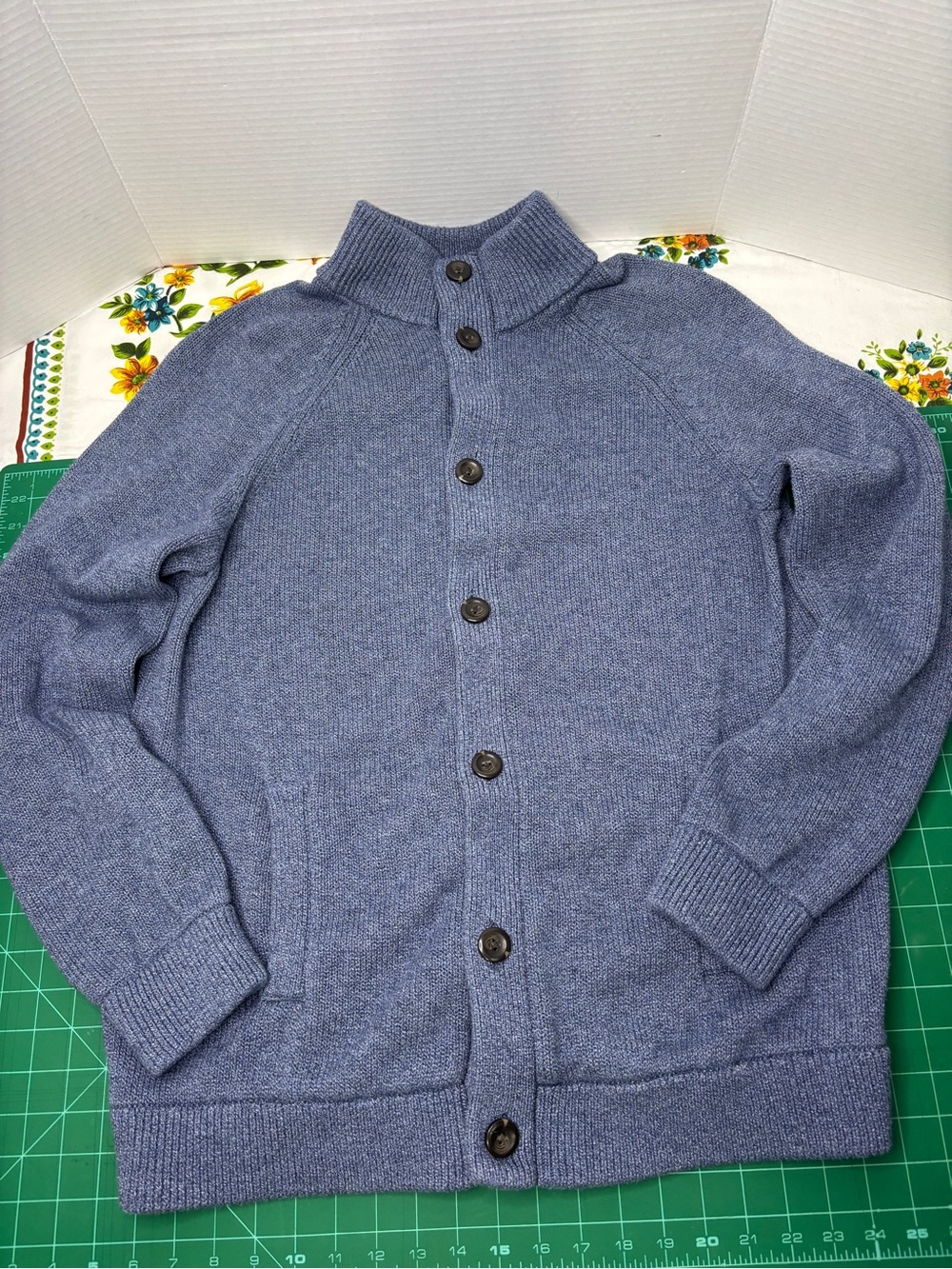 Denver Hayes Men’s Grandpacore Blue Button-Front Knit Cardigan Warm Winter Wear